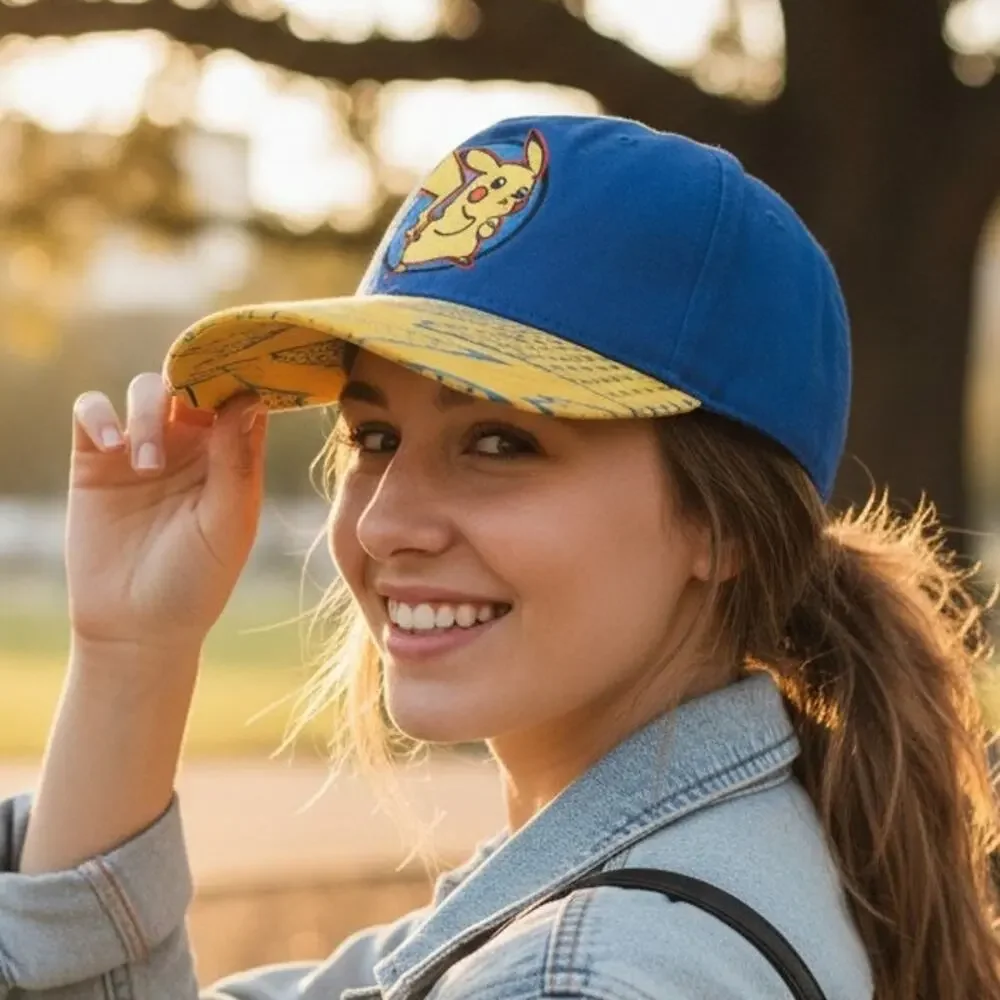 Pokémon Hat Embroidered Pikachu Nintendo Snapback Adjustable Royal Blue Youth OS